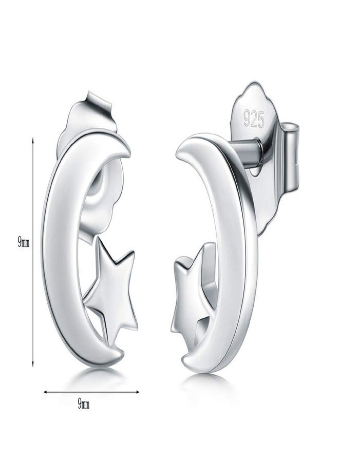 بورو أقراط مرصعة من الفضة الإسترليني عيار 925، أقراط مرصعة على شكل نجمة وهلال من BoRuo - Image 2